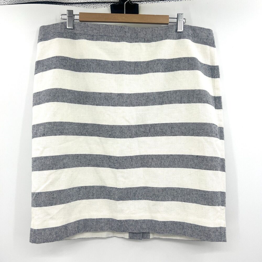 J.Crew The Pencil Skirt Size 16 Navy White Striped Cotton Linen Lined NWT